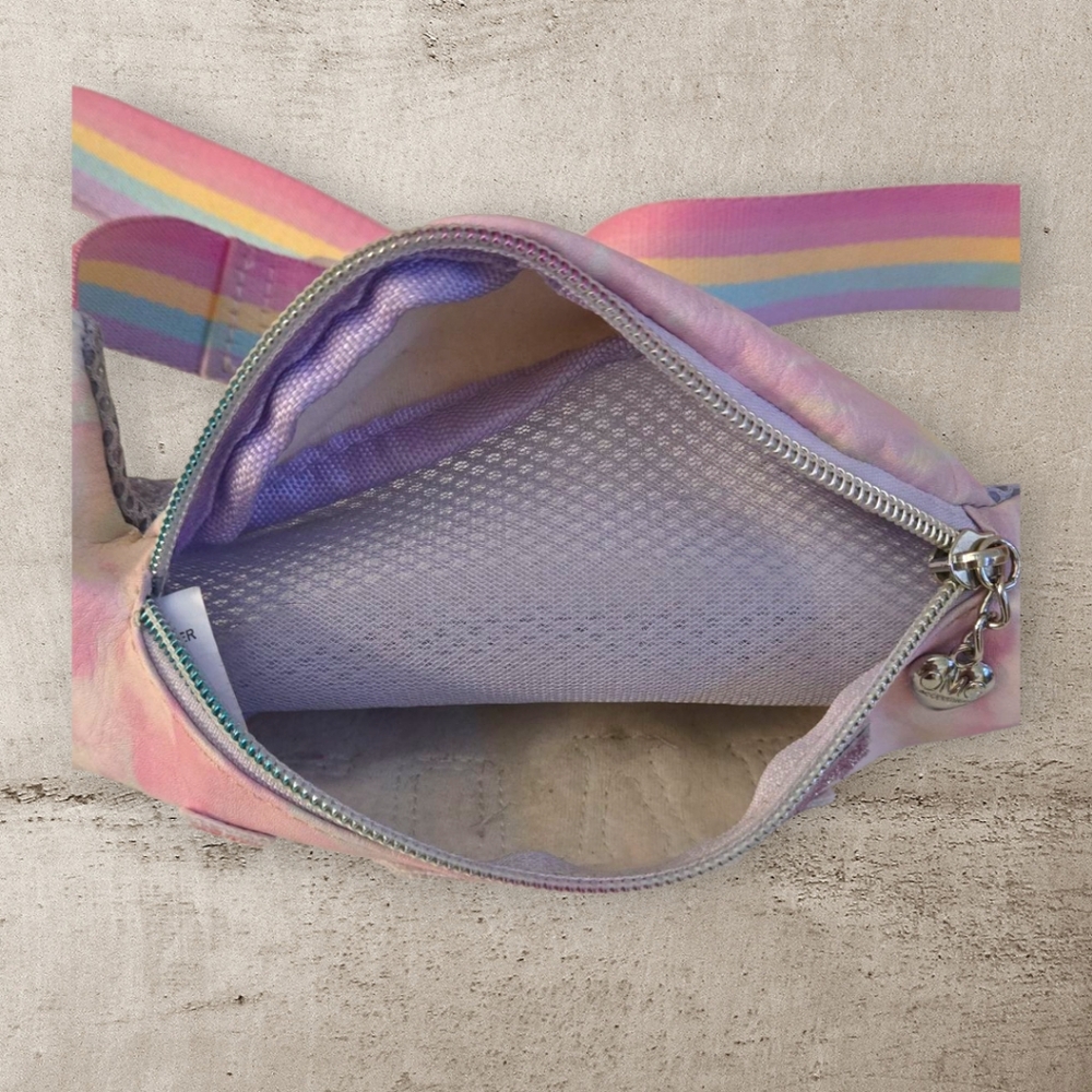 Girls Rainbow Tie-Dye Fanny Pack with LOVE Patch & Adjustable Strap - Picture 2 of 3
